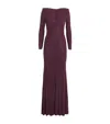 Self-portrait Cutout Embellished Mesh Gown In Burgundy