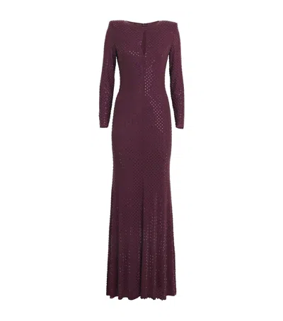 Self-portrait Crystal Long-sleeve Maxi Dress In Burgundy