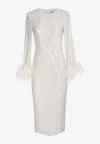 Self-portrait Crystal Mesh Feather-trimmed Midi Dress In White