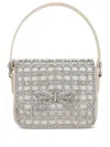 Self-portrait Micro Crystal-embellished Satin And Leather Top Handle Bag In Neutrals