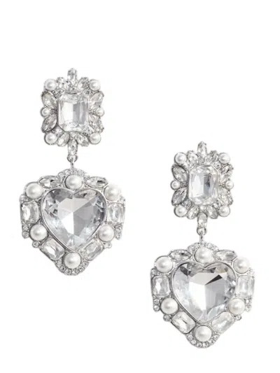 SELF-PORTRAIT SELF-PORTRAIT CRYSTAL PEARL HEART EARRINGS