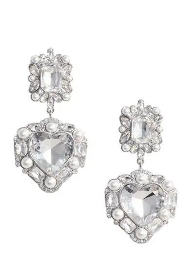 SELF-PORTRAIT CRYSTAL PEARL HEART EARRINGS
