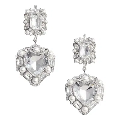 SELF-PORTRAIT CRYSTAL PEARL HEART EARRINGS
