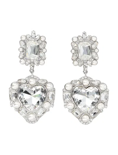 Self-portrait Crystal Pearl Tiered Heart Earrings In Metallic