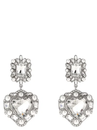 Self-portrait Crystal Pearl Tiered Heart Earrings In Metallic