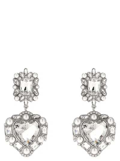 Self-portrait 'crystal Pearl Tiered Heart' Earrings In Silver
