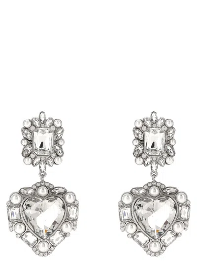Self-portrait 'crystal Pearl Tiered Heart' Earrings In Silver