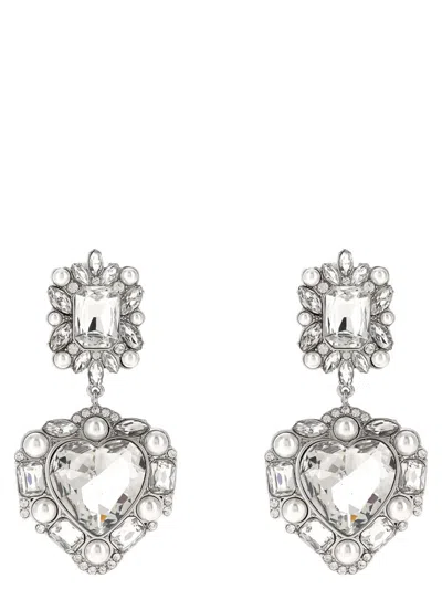 Self-portrait 'crystal Pearl Tiered Heart' Earrings In Silver