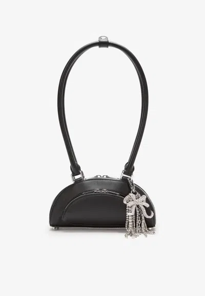 Self-portrait Crystal Ribbon Charms Shoulder Bag In Black