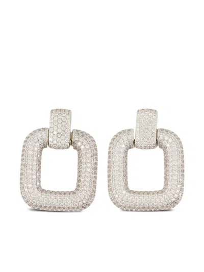 Self-portrait Crystal Square Earrings In Metallic