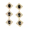 Self-portrait Gold Crystal Black Tiered Earrings Accessories In Gold