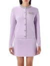 Self-portrait Lilac Crystal Trim Knit Cardigan In Purple