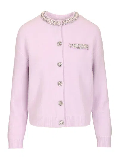 SELF-PORTRAIT CRYSTAL TRIM CARDIGAN KNITWEAR VIOLET