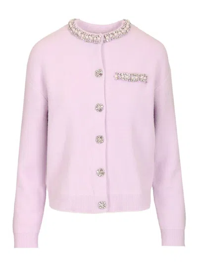 Self-portrait Crystal Trim Cardigan In Purple