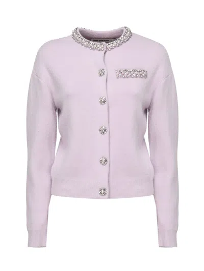 Self-portrait Crystal Trim Cardigan In Pink