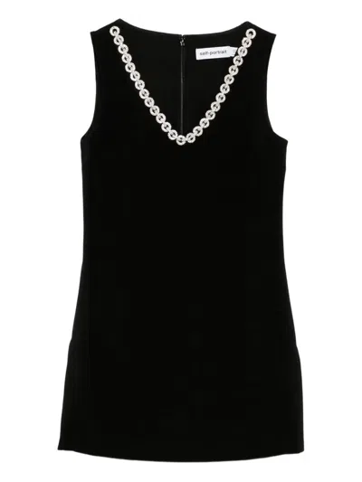 SELF-PORTRAIT CRYSTAL TRIM MINI DRESS