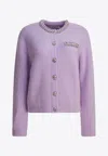 Self-portrait Lilac Crystal-trim Cardigan With Round Neckline In Purple