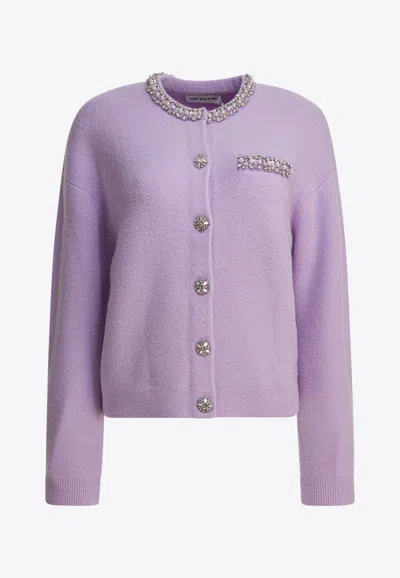 Self-portrait Crystal-trimmed Cardigan In Purple