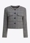 Self-portrait Cropped Houndstooth Jacket With Flap Chest Pockets In Gray