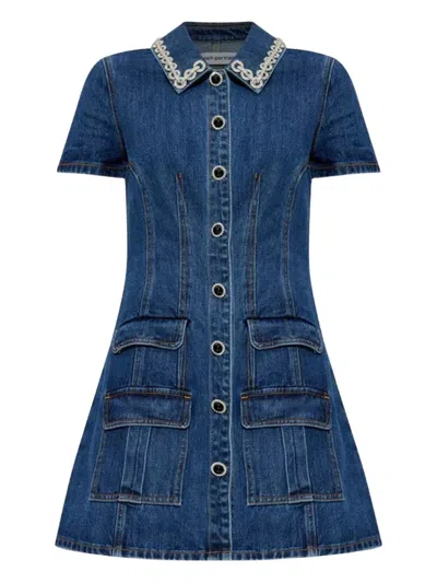 Self-portrait Denim Crystal Dress In Blue