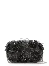Self-portrait Crystal-embellished Floral Satin Clutch In Black