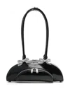 Self-portrait Black Leather Curved Shoulder Bag In Schwarz