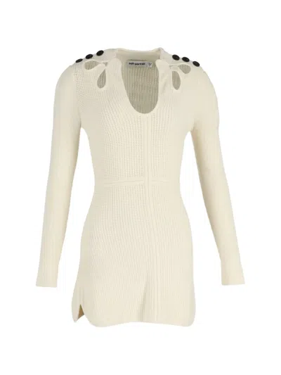 Pre-owned Self-portrait Cut-out-detail Ribbed Mini Dress In Neutral