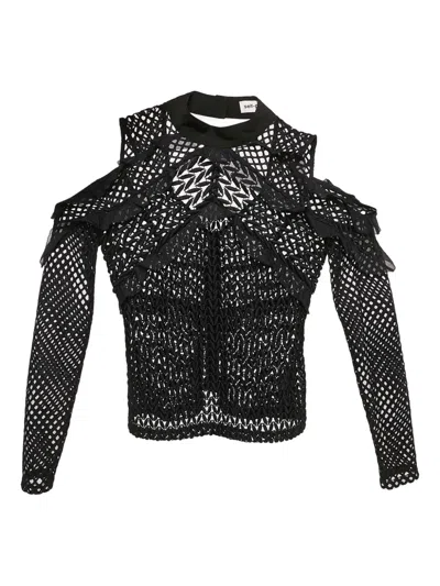 Pre-owned Self-portrait Cut-out Mesh Long-sleeve T-shirt