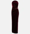 Self-portrait Cutout Embellished Strapless Velvet Gown In Burgundy