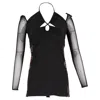 Self-portrait Cutout Lace-trimmed Chiffon Halterneck Mini Dress In Black Polyester