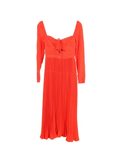 Pre-owned Self-portrait Cutout Pleated Halterneck Midi Dress In Red