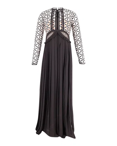 Self-portrait Cutout Pleated Maxi Dress In Black Cotton