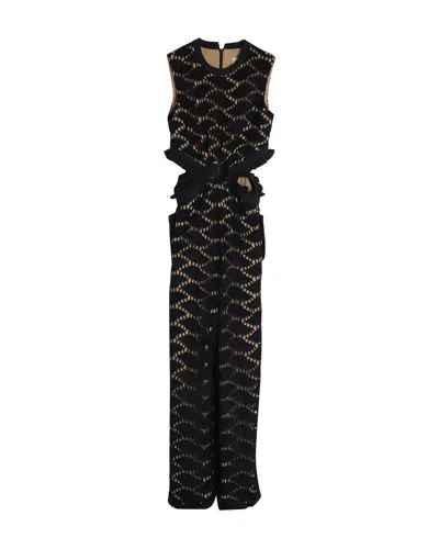 Self-portrait Cutwork Embroidered Jumpsuit In Black Polyester
