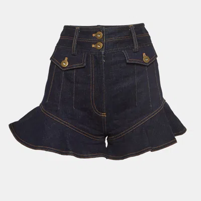 Pre-owned Self-portrait Dark Blue Denim High Waist Flounced Shorts S