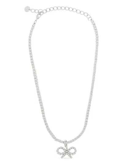 Self-portrait Delicate Silver Necklace With Crystal-embellished Bow Design