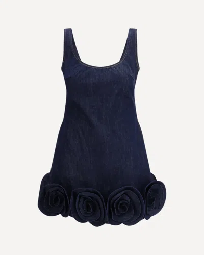 Self-portrait Short Blue Dress With Floral Applique Self Portrait In Black
