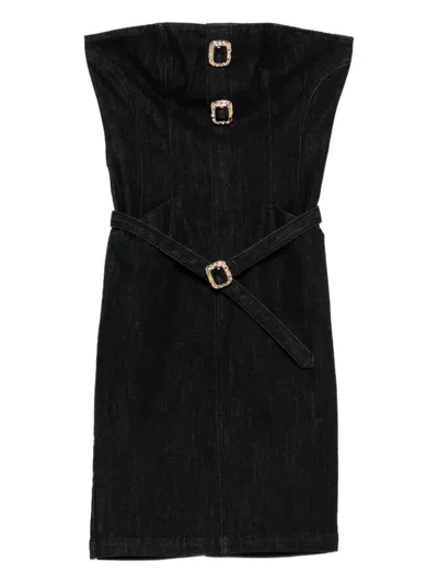 Self-portrait Denim Bandeau Midi Dress In Black