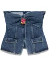 Self-portrait Denim Bandeau Top In Blue