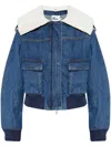 Self-portrait Womens Detachable-collar Ribbed-trim Denim Jacket Blue In Blue