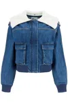 Self-portrait Womens Detachable-collar Ribbed-trim Denim Jacket Blue In Blue (blue)