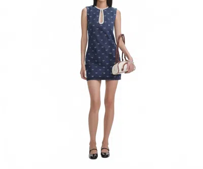Self-portrait Denim Bow Mini Dress In Blue