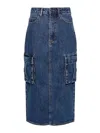 Self-portrait Denim Cargo Midi Skirt Mid Blue In Denim