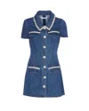 Self-portrait Blue Mini Dress With Rhinestoned Collar And Jewel Buttons With Crystals In Denim Woman In Blue