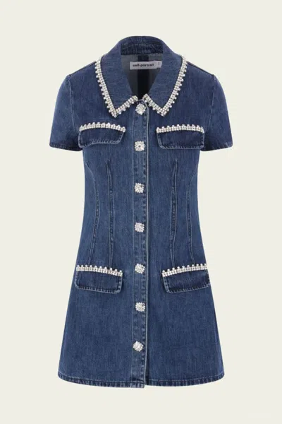 SELF-PORTRAIT DENIM COLLARED MINI DRESS