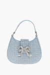 Self-portrait Denim Crescent Handbag With Decorative Bow And Rhinestones In Blue
