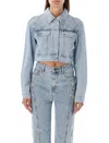 Self-portrait Crystal-embellished Denim Jacket In Light Blue