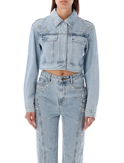 SELF-PORTRAIT DENIM CROPPED JACKET CRYSTAL