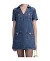 Self-portrait Crystal Bow Mini Denim Dress