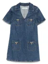 Self-portrait Crystal Bow Mini Denim Dress In Blue