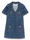 Self-portrait Denim Crystal Bow Mini Dress In Blue